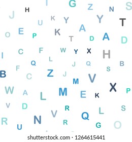 Light Blue, Green vector seamless background with signs of alphabet. Modern geometrical illustration with ABC english symbols. Design for textile, fabric, wallpapers.