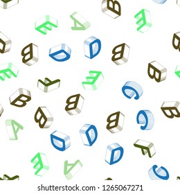 Light Blue, Green vector seamless backdrop with 3D english symbols. Modern geometrical illustration with 3D ABC english symbols. Pattern for trendy fabric, wallpapers.