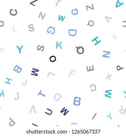 Light Blue, Green vector seamless background with signs of alphabet. Abstract illustration with colored latin alphabet. Pattern for trendy fabric, wallpapers.
