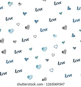 Light Blue, Green vector seamless texture with words LOVE YOU, hearts. Colorful illustration with quote LOVE YOU, hearts. Texture for window blinds, curtains.