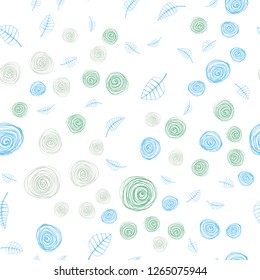 Light Blue, Green vector seamless doodle backdrop with leaves and flowers. Colorful illustration in doodle style with leaves, flowers. Pattern for design of fabric, wallpapers.