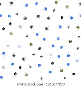 Light Blue, Green vector seamless pattern with coffee beans, cups. Decorative gradient design of coffee cups and beans. Pattern for menu of cafes and restaurants.