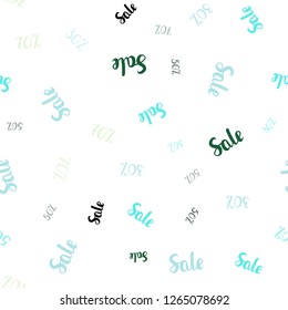 Light Blue, Green vector seamless cover with symbols of 30, 50, 70 % sales. Abstract illustration with colorful gradient symbols of sales. Backdrop for super sales on Black Friday.
