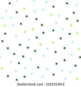 Light Blue, Green vector seamless template with ice snowflakes. Shining colorful illustration with snow in christmas style. Design for textile, fabric, wallpapers.