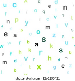 Light Blue, Green vector seamless template with isolated letters. Shining colorful illustration with isolated letters. Pattern for design of fabric, wallpapers.