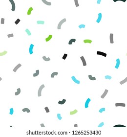 Light Blue, Green vector seamless background with bent ribbons. Blurred geometric sample with gradient bubbles.  A completely new memphis design for your business.