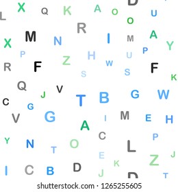 Light Blue, Green vector seamless backdrop with english symbols. Colored alphabet signs with gradient on white background. Design for textile, fabric, wallpapers.