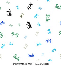 Light Blue, Green vector seamless background with 30, 50, 70 % signs of sales. Colorful set of  percentage signs in simple style. Backdrop for mega promotions, discounts.
