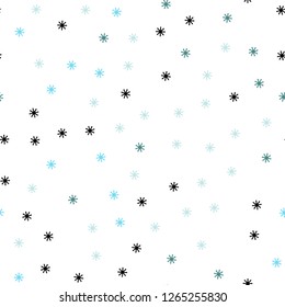 Light Blue, Green vector seamless background with xmas snowflakes. Glitter abstract illustration with crystals of ice. Pattern for trendy fabric, wallpapers.