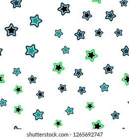 Light Blue, Green vector seamless cover with small and big stars. Stars on blurred abstract background with gradient. Design for textile, fabric, wallpapers.