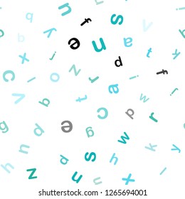 Light Blue, Green vector seamless texture with ABC characters. Modern geometrical illustration with ABC english symbols. Design for textile, fabric, wallpapers.