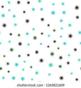 Light Blue, Green vector seamless pattern with christmas snowflakes. Shining colorful illustration with snow on abstract template. Template for business cards, websites.