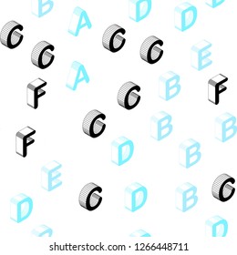 Light Blue, Green vector seamless backdrop with 3D english symbols. Modern geometrical illustration with 3D ABC english symbols. Pattern for trendy fabric, wallpapers.
