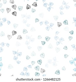 Light Blue, Green vector seamless natural backdrop with leaves. Glitter abstract illustration with doodles and leaves. Trendy design for wallpaper, fabric makers.