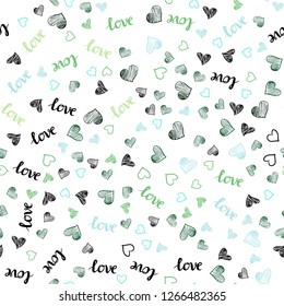 Light Blue, Green vector seamless cover with quote LOVE YOU, hearts. Colorful gradient phrase LOVE YOU, hearts in abstract style. Design for wallpaper, fabric makers.