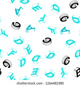 Light Blue, Green vector seamless layout with 3D latin alphabet. Modern geometrical illustration with 3D ABC english symbols. Texture for window blinds, curtains.