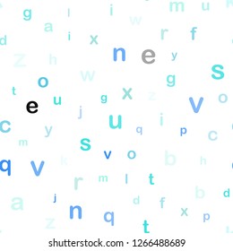 Light Blue, Green vector seamless background with signs of alphabet. Abstract illustration with colored latin alphabet. Texture for window blinds, curtains.