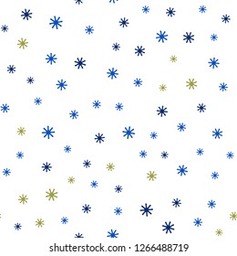Light Blue, Green vector seamless background with xmas snowflakes. Glitter abstract illustration with crystals of ice. Design for wallpaper, fabric makers.