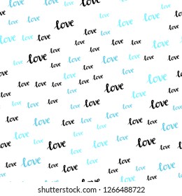 Light Blue, Green vector seamless backdrop with phrase LOVE YOU. Decorative illustration with words of love in abstract style. Pattern for trendy fabric, wallpapers.