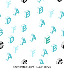 Light Blue, Green vector seamless backdrop with 3D english symbols. Modern geometrical illustration with 3D ABC english symbols. Design for wallpaper, fabric makers.