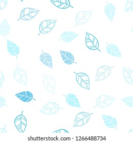 Light Blue, Green vector seamless doodle pattern with leaves. A vague abstract illustration with leaves in doodles style. Pattern for design of fabric, wallpapers.