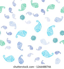 Light Blue, Green vector seamless natural background with leaves and flowers. An elegant bright illustration with leaves and flowers. Pattern for design of fabric, wallpapers.