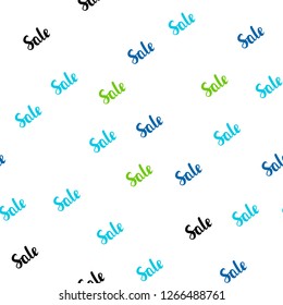 Light Blue, Green vector seamless cover with symbols of sales. Gradient illustration with discount signs on white backdrop. Pattern for ads, posters, banners of sales.