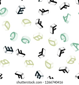 Light Blue, Green vector seamless template with 3D isolated letters. Colorful gradient design in 3D style with signs of alphabet. Texture for window blinds, curtains.
