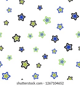 Light Blue, Green vector seamless background with colored stars. Decorative shining illustration with stars on abstract template. Texture for window blinds, curtains.