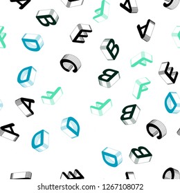 Light Blue, Green vector seamless layout with 3D latin alphabet. Colorful 3D alphabet signs with gradient on white background. Design for wallpaper, fabric makers.