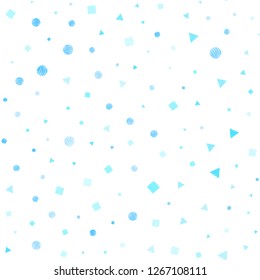 Light Blue, Green vector seamless template with crystals, circles, squares. Decorative design in abstract style with lines, dots, cubes. Design for textile, fabric, wallpapers.