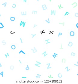 Light Blue, Green vector seamless layout with latin alphabet. Blurred design in simple style with signs of alphabet. Pattern for design of fabric, wallpapers.