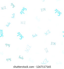 Light Blue, Green vector seamless pattern with 30 percentage signs. Colored words of sales with gradient on white background. Backdrop for ads, leaflets of Black Friday.