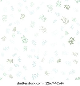 Light Blue, Green vector seamless elegant pattern with leaves, branches. Abstract illustration with leaves, branches in doodles style. Design for textile, fabric, wallpapers.