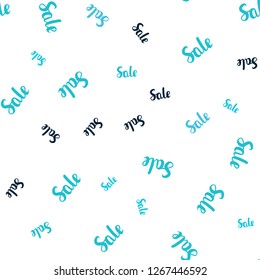 Light Blue, Green vector seamless cover with symbols of sales. Colored words of sales with gradient on white background. Backdrop for ads, leaflets of Black Friday.