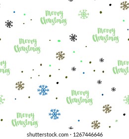 Light Blue, Green vector seamless layout with bright snowflakes. Colorful decorative design in xmas style with snow. Template for business cards, websites.