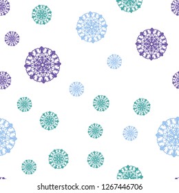 Light Blue, Green vector seamless cover with beautiful snowflakes. Shining colored illustration with snow in christmas style. Trendy design for wallpaper, fabric makers.