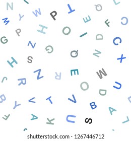 Light Blue, Green vector seamless pattern with ABC symbols. Shining illustration with ABC symbols on abstract template. Design for textile, fabric, wallpapers.
