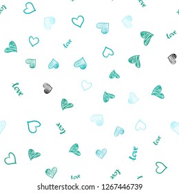 Light Blue, Green vector seamless cover with quote LOVE YOU, hearts. Colorful gradient phrase LOVE YOU, hearts in abstract style. Pattern for trendy fabric, wallpapers.