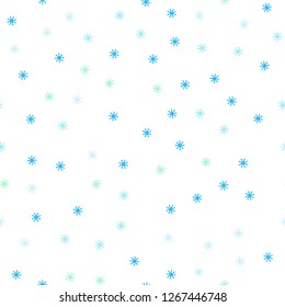 Light Blue, Green vector seamless layout with bright snowflakes. Modern geometrical abstract illustration with snowflakes. Design for textile, fabric, wallpapers.