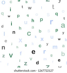Light Blue, Green vector seamless template with isolated letters. Shining illustration with ABC symbols on abstract template. Pattern for trendy fabric, wallpapers.