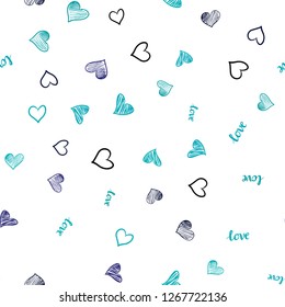 Light Blue, Green vector seamless pattern with phrase LOVE YOU, hearts. Colorful illustration with quote LOVE YOU, hearts. Design for wallpaper, fabric makers.