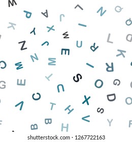 Light Blue, Green vector seamless backdrop with english symbols. Modern geometrical illustration with ABC english symbols. Template for business cards, websites.