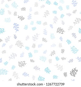 Light Blue, Green vector seamless doodle pattern with leaves, branches. Sketchy doodles on white background. Pattern for trendy fabric, wallpapers.