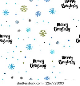 Light Blue, Green vector seamless pattern with christmas snowflakes. Modern geometrical abstract illustration with snowflakes. Template for business cards, websites.