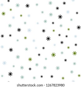 Light Blue, Green vector seamless cover with beautiful snowflakes. Shining colorful illustration with snow in christmas style. Template for business cards, websites.