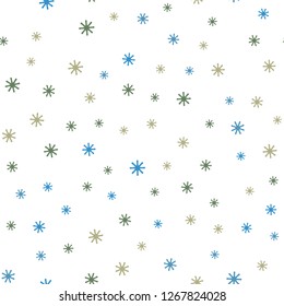 Light Blue, Green vector seamless template with ice snowflakes. Colorful snowflakes with gradient on abstract background. Design for textile, fabric, wallpapers.