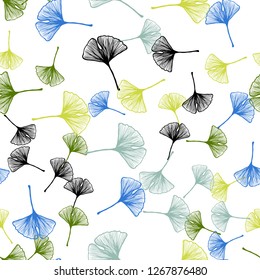 Light Blue, Green vector seamless doodle layout with leaves. leaves on elegant natural pattern with gradient. Design for textile, fabric, wallpapers.