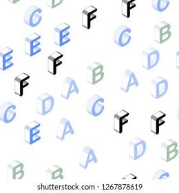 Light Blue, Green vector seamless pattern with 3D ABC symbols. Abstract illustration with colorful 3D latin alphabet. Pattern for design of fabric, wallpapers.