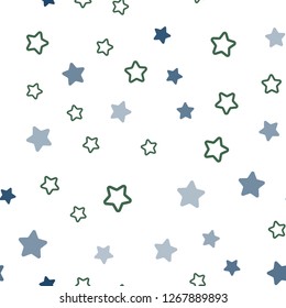 Light Blue, Green vector seamless template with sky stars. Stars on blurred abstract background with gradient. Template for business cards, websites.